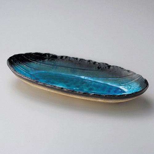 【ときわ28集-194】 藍染スカイブルー手造り楕円長鉢（小）