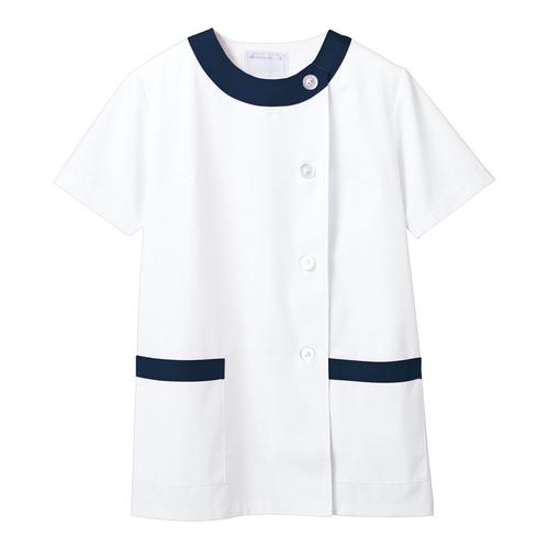女性用調理衣半袖 1－092 白/紺 Ｍ  9-1495-0903