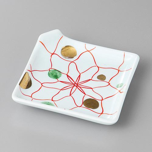 【みやび街道4-177】赤絵アミ角折皿