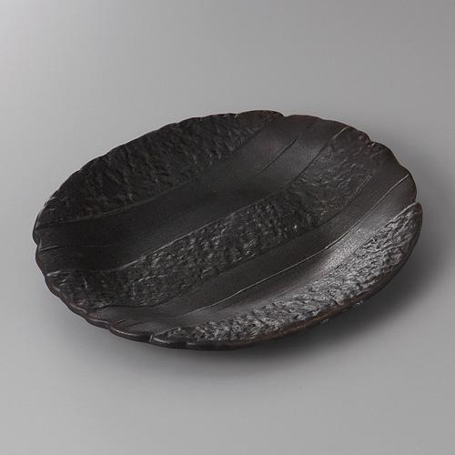 【みやび街道5-231】黒釉石目楕円盛皿23㎝ (本商品の販売を終了致しました)