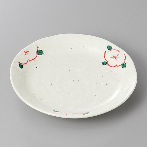 【みやび街道5-299】雪粉引赤絵花5.0丸皿