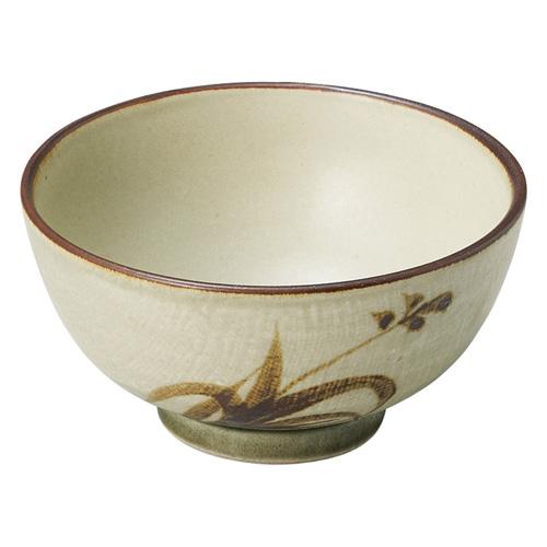 【みやび街道5-632】織部流し芦絵　茶碗（大）