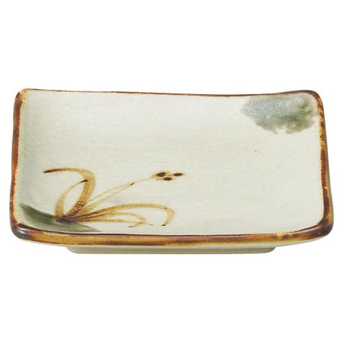 【みやび街道5-632】織部流し芦絵　角4.0皿