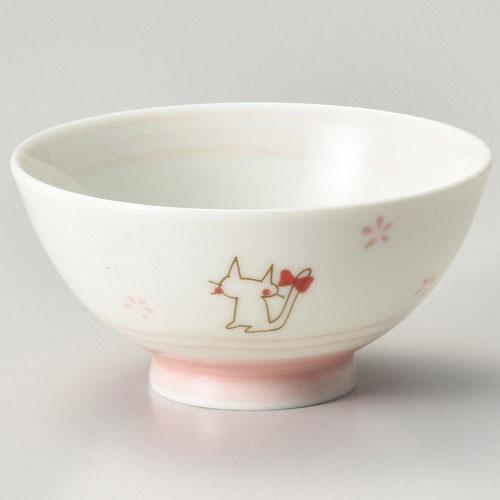 【ときわ28集-370】 リボン猫（ピンク）茶碗