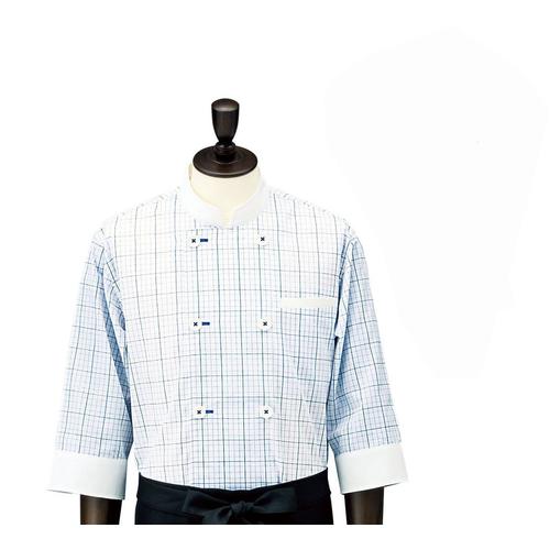 チェック コックシャツ・スタンドカラー ＳＢＫ4101 ブルー Ｍ  9-1501-1102