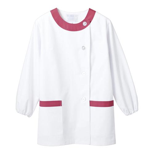 女性用調理衣長袖 1－093 白/ピンク Ｌ  9-1495-0806