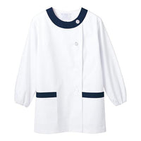 女性用調理衣長袖 1－091 白/紺 ＬＬ  9-1495-0807