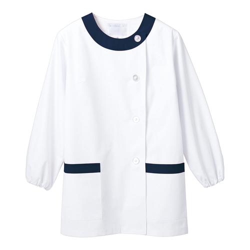 女性用調理衣長袖 1－091 白/紺 Ｌ  9-1495-0805