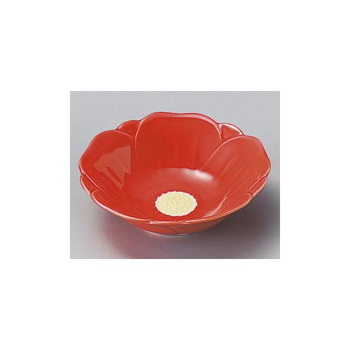 赤釉椿花形鉢