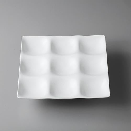 [樹脂製]角プレート 九つ仕切り 白●6個入 qu-5739