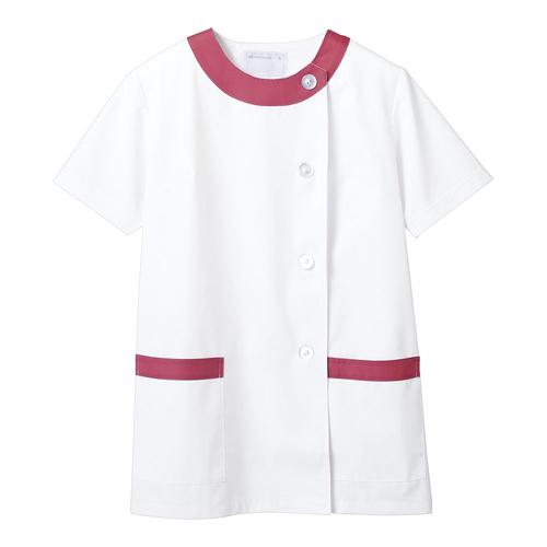 女性用調理衣半袖 1－094 白/ピンク Ｌ  9-1495-0906
