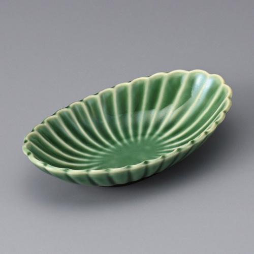 【みやび街道4-137】菊型緑釉　楕円鉢（小）