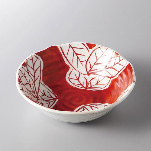 【みやび街道4-410】手描　赤濃木の葉煮物鉢