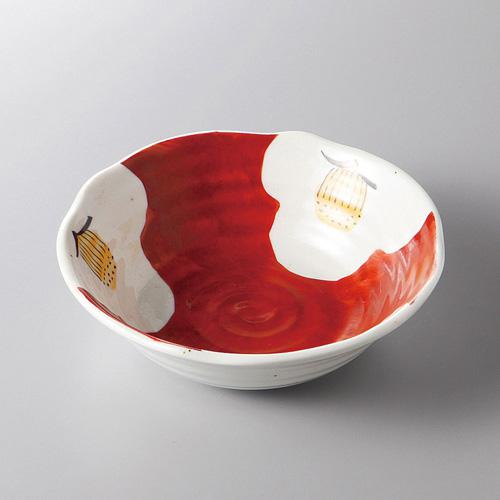 【みやび街道4-410】手描　赤濃椿煮物鉢