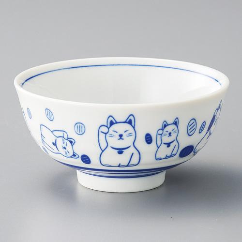 【みやび街道4-576】藍染　招き猫茶碗
