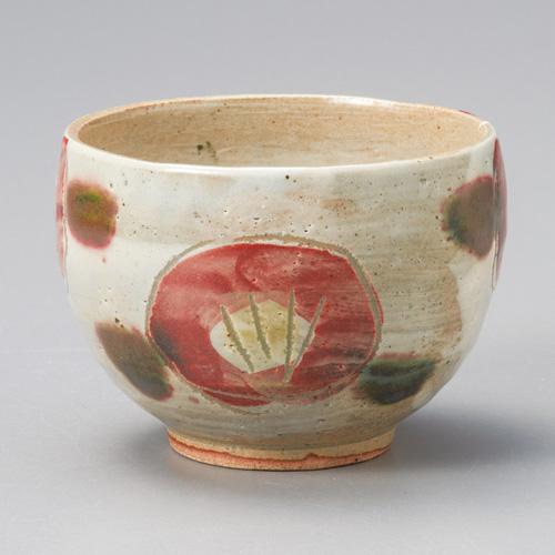 【みやび街道4-603】彫り山茶花（赤）いっぷく碗